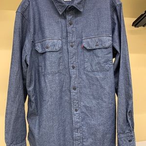Levi’s Mens Indigo Dark Wash denim long sleeve shirt pockets button-down Large
